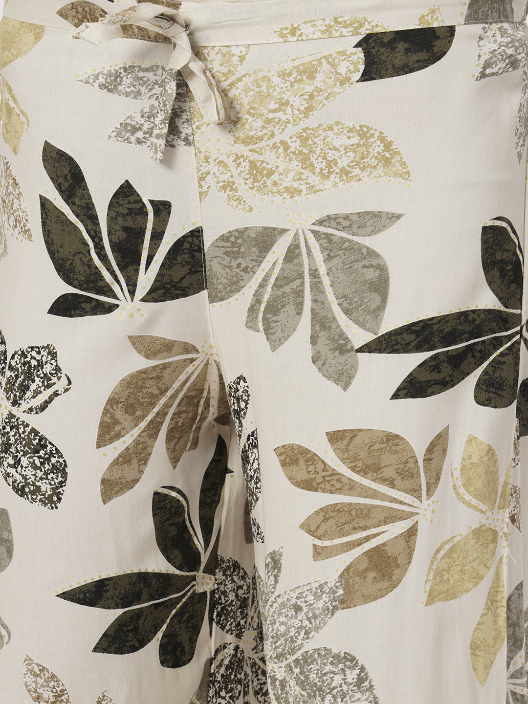 Abstract Floral Foil Printed A-Line Flared Co-ord Set - Cream