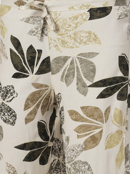 Abstract Floral Foil Printed A-Line Flared Co-ord Set - Cream