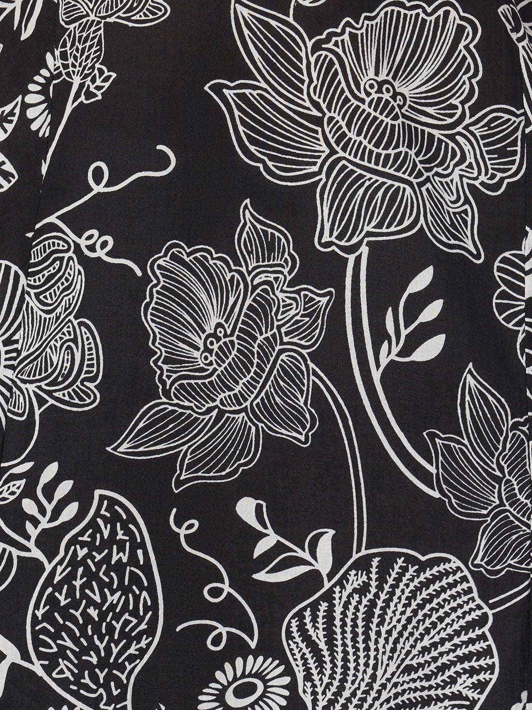 Floral Printed Straight Kurta - Black
