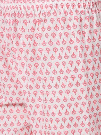 Floral Printed & Mirror Embroidered Straight Kurta with Pant & Dupatta - Pink