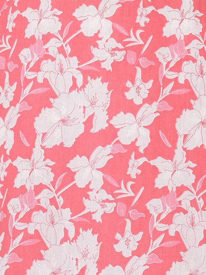 Floral Printed & Mirror Embroidered Straight Kurta with Pant & Dupatta - Pink