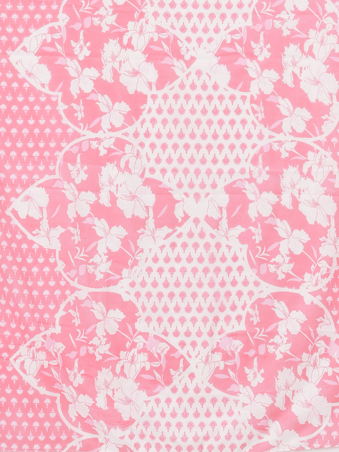 Floral Printed & Mirror Embroidered Straight Kurta with Pant & Dupatta - Pink