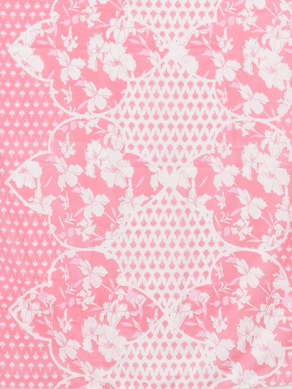 Floral Printed & Mirror Embroidered Straight Kurta with Pant & Dupatta - Pink