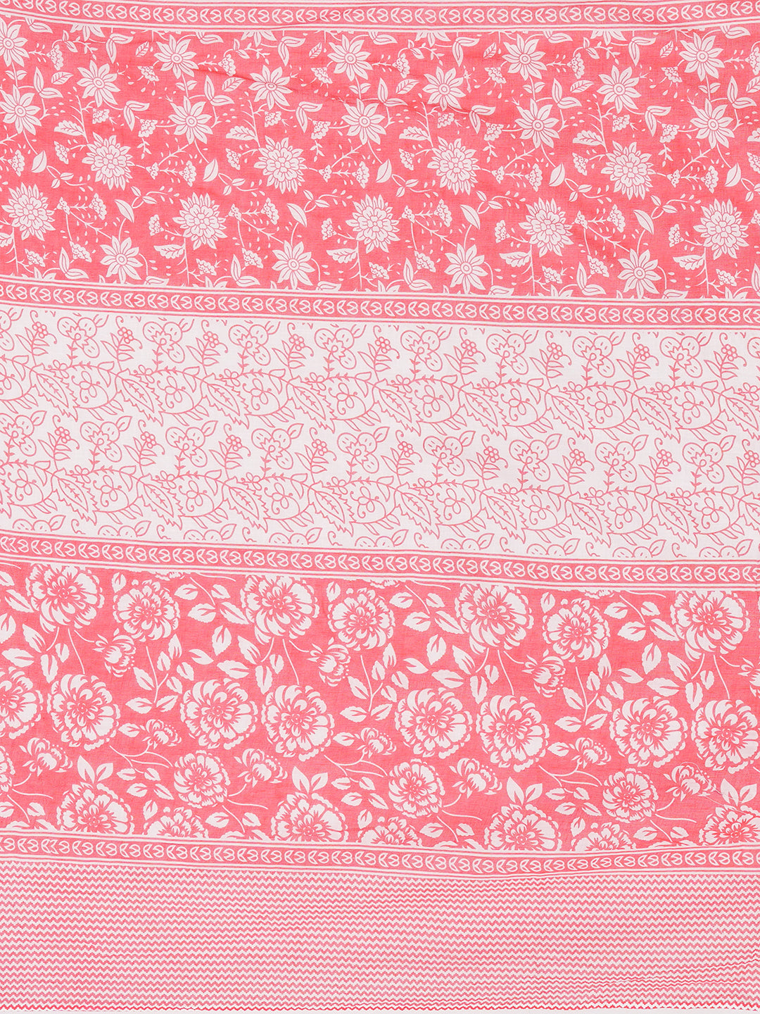 Floral Printed & Mirror Embroidered Straight Kurta with Pant & Dupatta - Coral