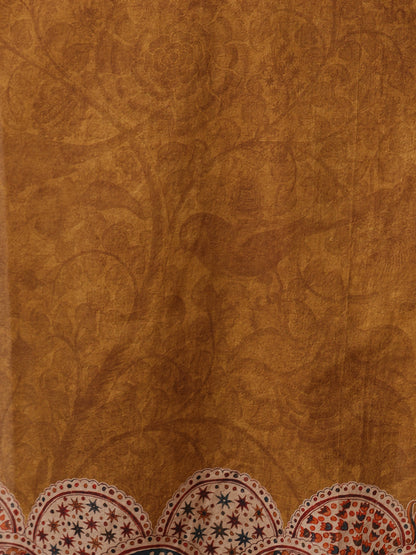 Kalamkari Printed & Embroidered Straight Fit Kurta - Mustard