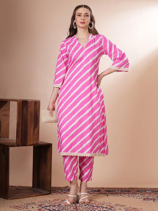 Leheriya Printed A-Line Co-ord Set - Pink