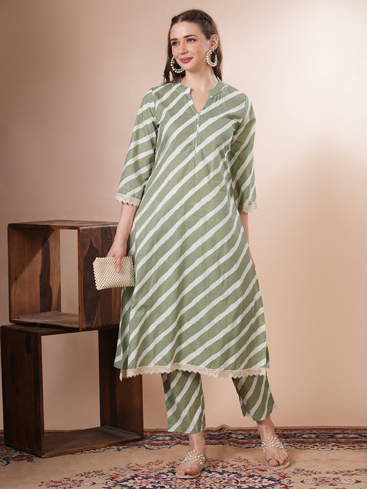Leheriya Printed A-Line Co-ord Set - Green