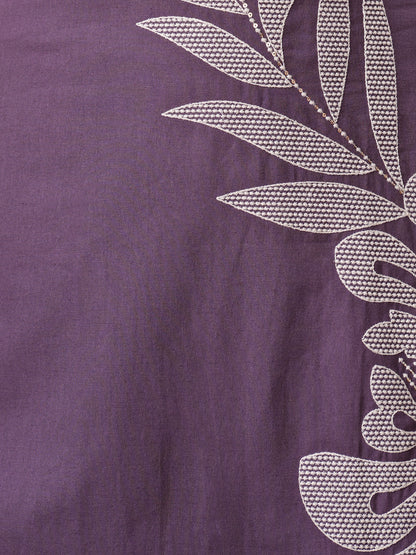 Solid Floral Embroidered Straight Fit Co-ord Set - Purple