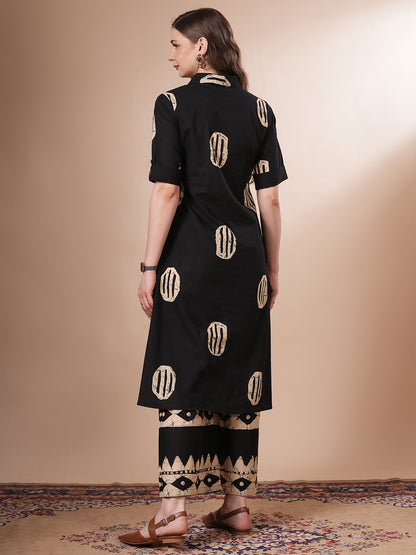 Ethnic Dabu Printed A-Line Co-ord Set - Black
