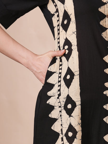 Ethnic Dabu Printed A-Line Co-ord Set - Black