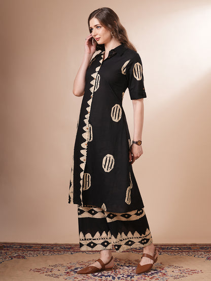 Ethnic Dabu Printed A-Line Co-ord Set - Black