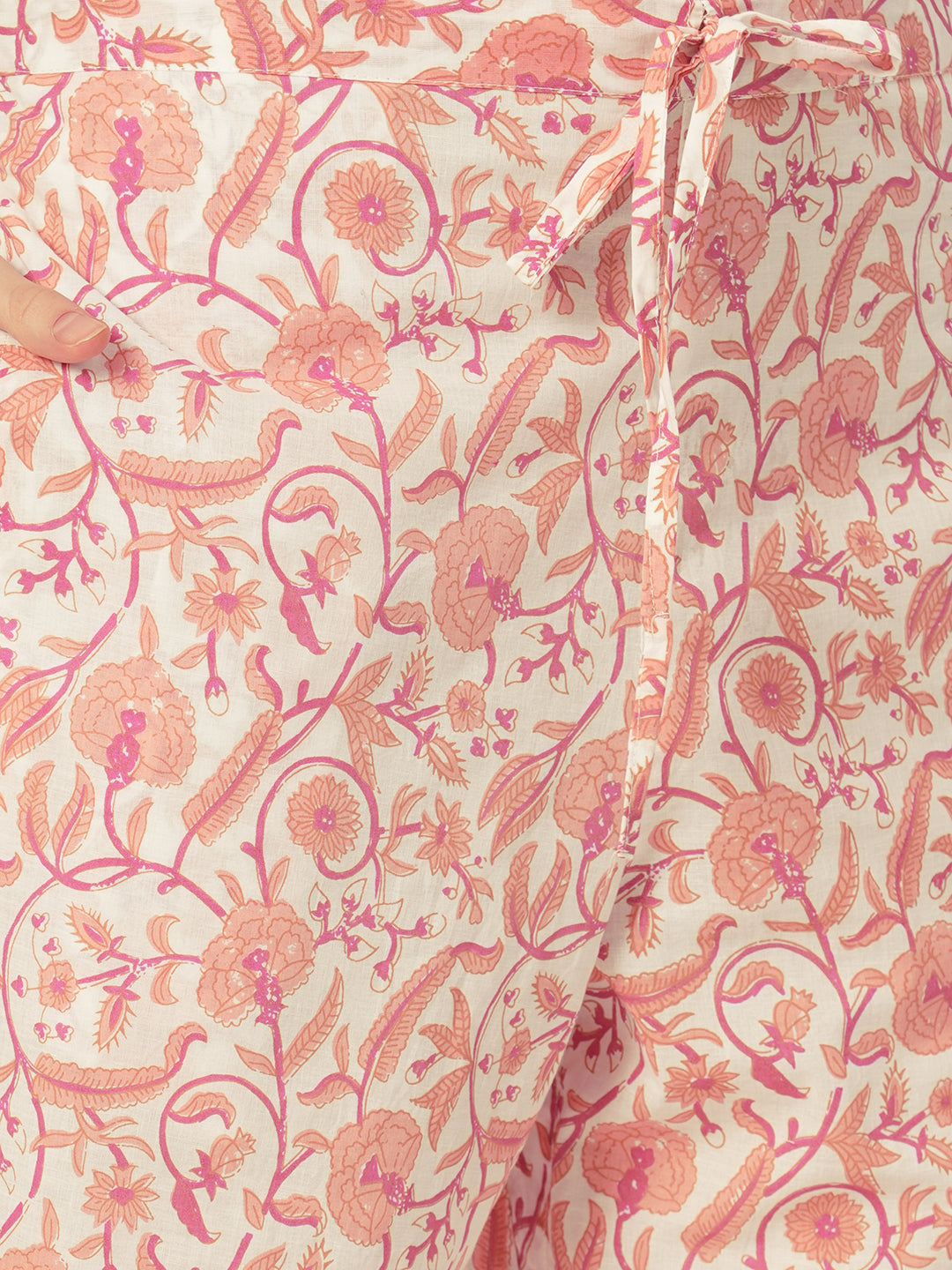 Floral Block printed Straight Fit Kurta with Pant & Dupatta - Off White