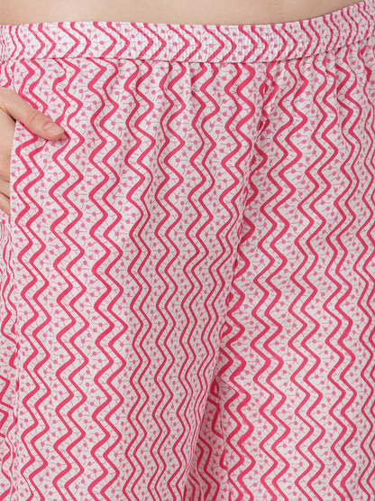 Ethnic Floral Printed Paneled Straight Kurta with Palazzo & Dupatta - Pink
