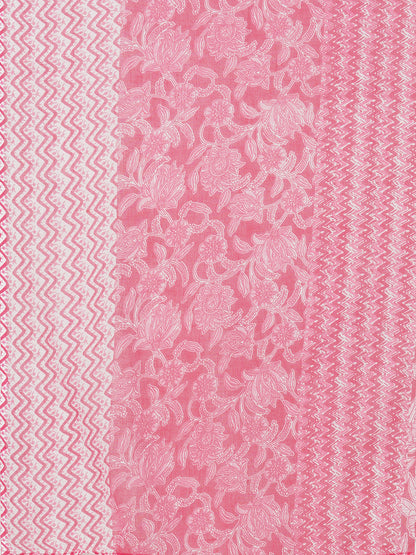 Ethnic Floral Printed Paneled Straight Kurta with Palazzo & Dupatta - Pink
