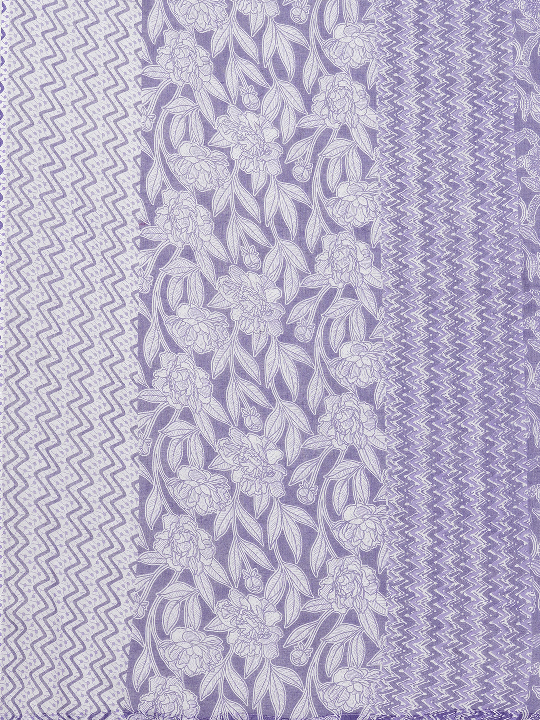 Floral Printed & Kantha Embroidered Straight Kurta with Pant & Dupatta - Purple