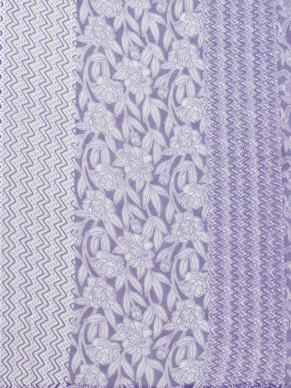 Floral Printed & Kantha Embroidered Straight Kurta with Pant & Dupatta - Purple