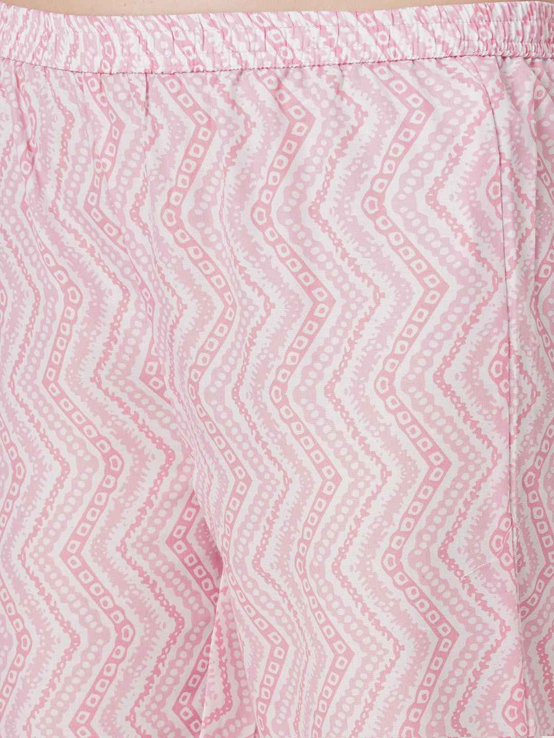 Floral Printed & Embroidered Straight Kurta with Pant & Dupatta - Pink