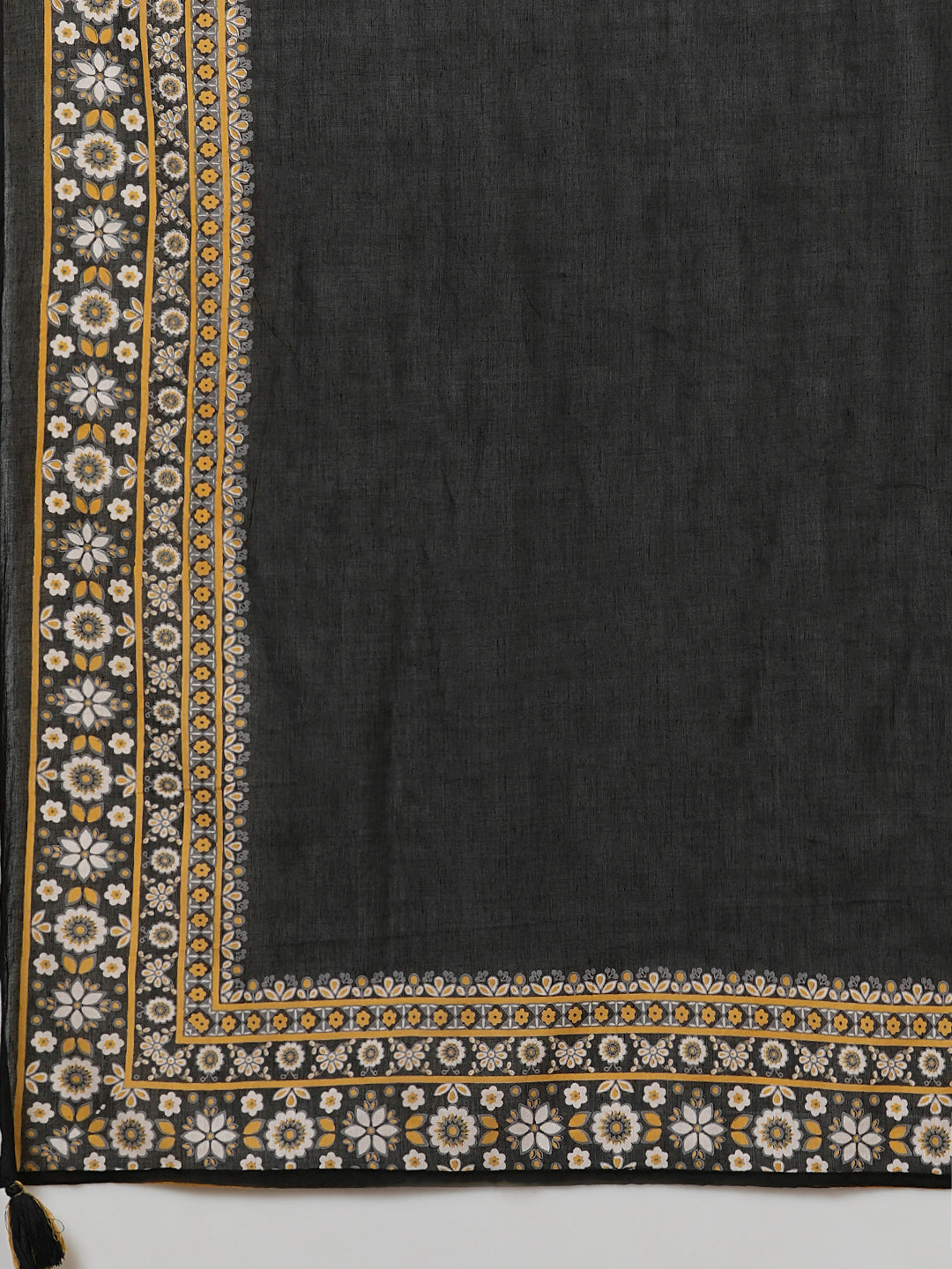 Solid Ethnic Embroidered Straight Fit Kurta with Pant and Dupatta - Black