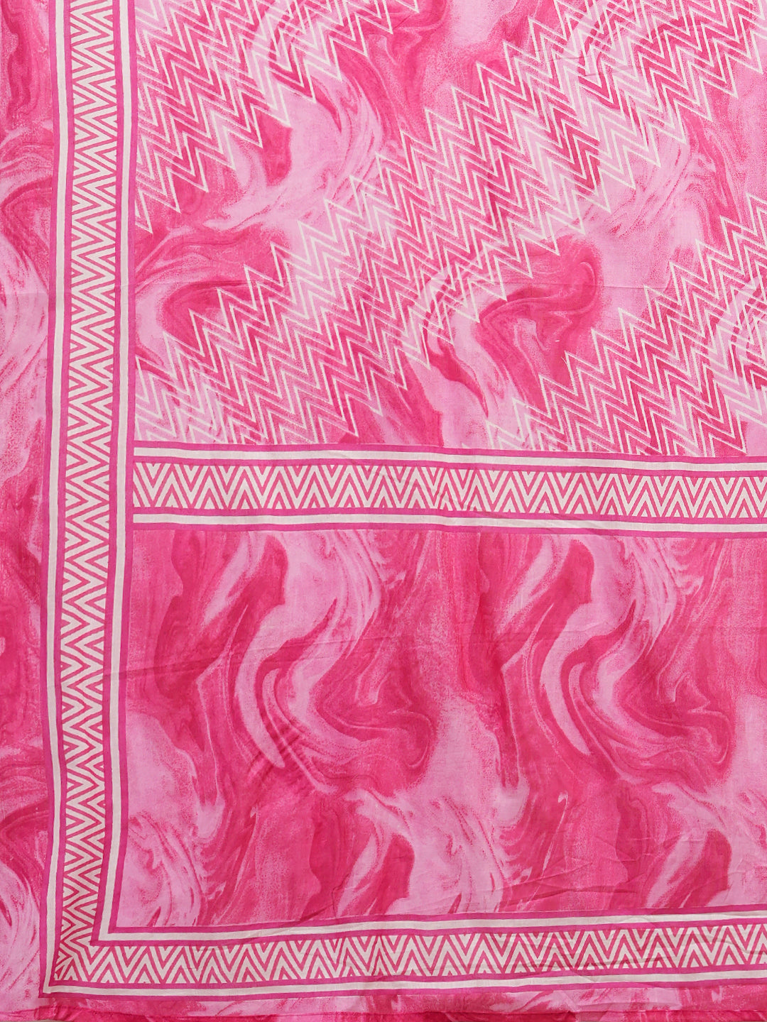 Marbling Printed & Mirror Embroidered A-Line Kurta with Pant & Dupatta - Pink