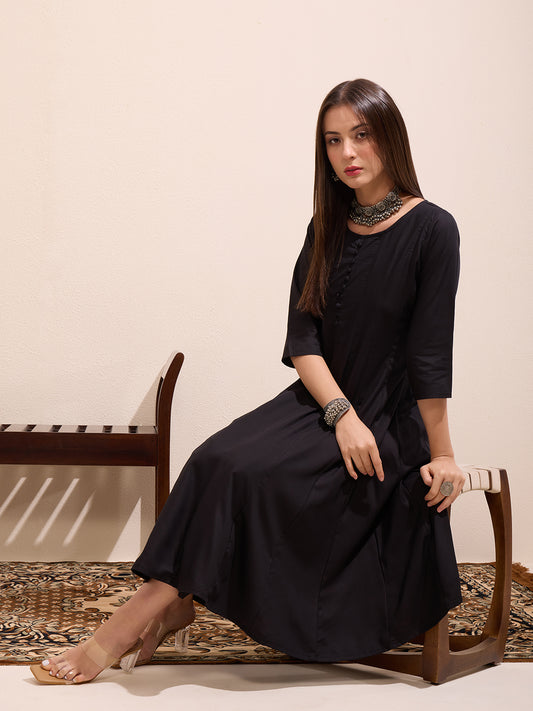 Solid Anarkali Flared Kurta - Black