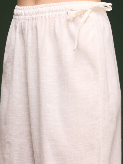 Floral Printed Embellished Straight Cut Kurta with Pant & Dupatta - White