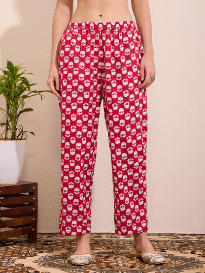 Floral Printed Embellished Straight Cut Kurta with Pant & Dupatta - Pink