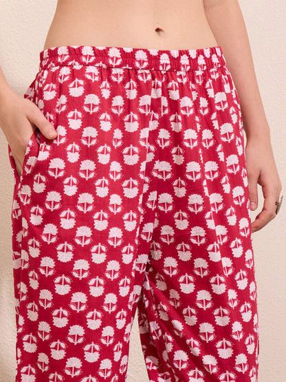 Floral Printed Embellished Straight Cut Kurta with Pant & Dupatta - Pink