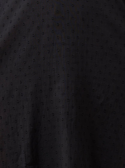 Solid Cotton Dobby A-Line Kurta with Pant - Black