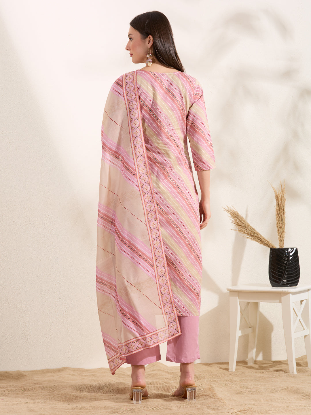 Leheriya Printed Embroidered Straight Fit Kurta & Pant and Dupatta - Multi