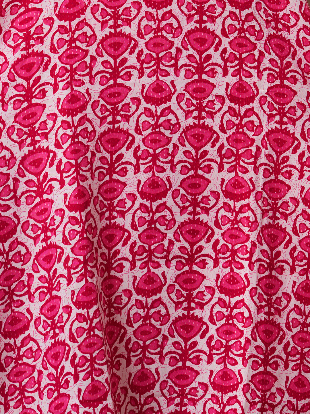 Floral Printed & Embroidered Straight Fit Kurta with Pant and Dupatta - Pink