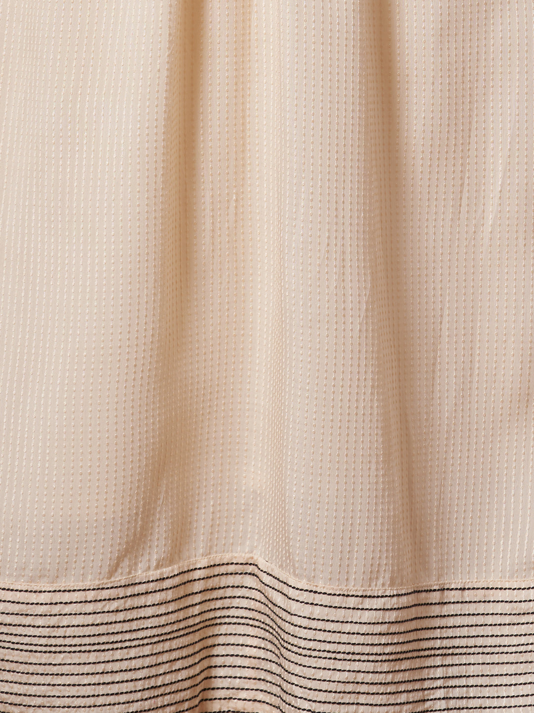 Solid Threadwork A-Line Pleated Kurta with Pant and Organza Dupatta - Cream