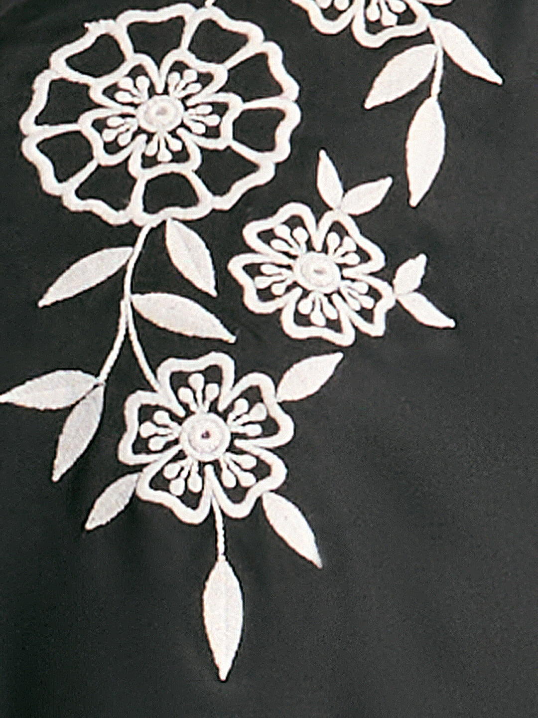 Abstract Floral Threadwork Embroidered A-Line Top with Salwar - Black