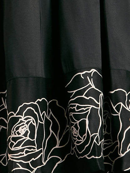 Abstract Floral Threadwork Embroidered A-Line Top with Salwar - Black