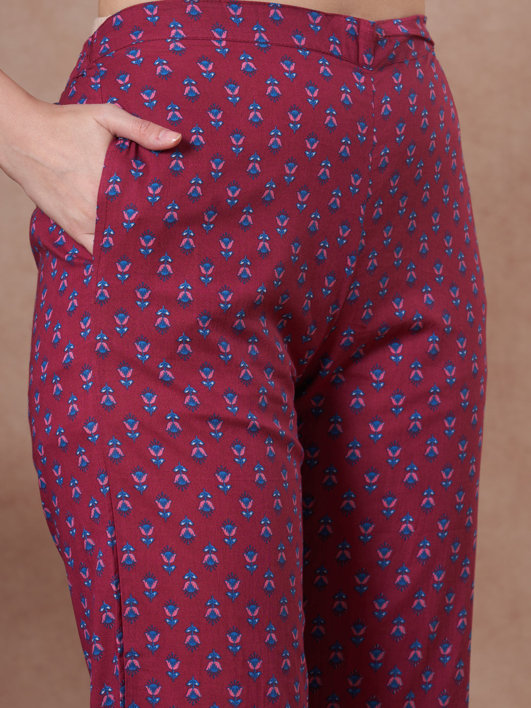 Ethnic Floral Printed A-Line Kurta with Pant - Purple