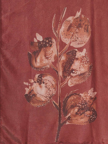 Floral Printed Embroidered Straight Fit Tissue Kurta with Pant and Dupatta - Rust
