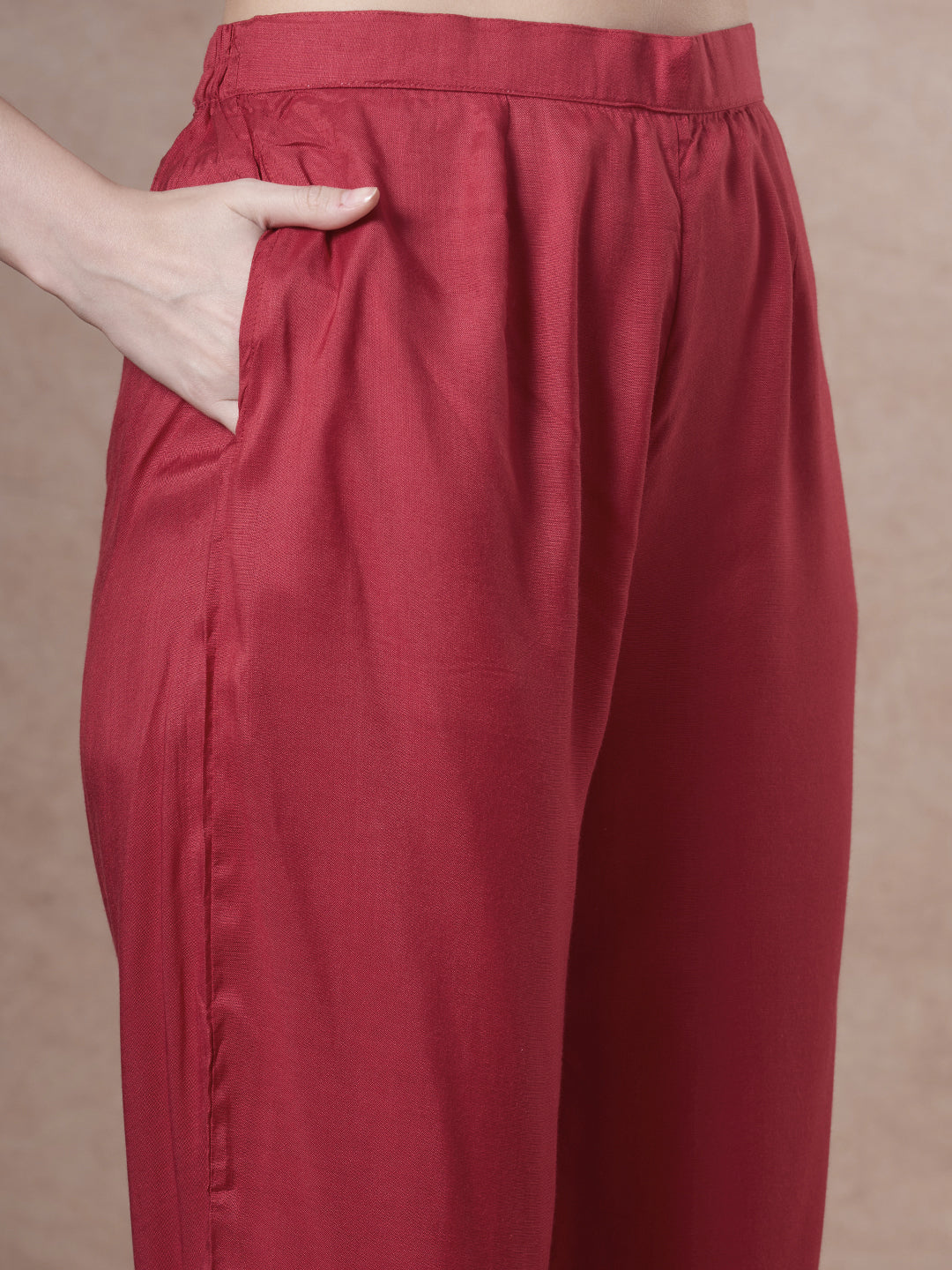 Floral Printed Embroidered Straight Fit Tissue Kurta with Pant and Dupatta - Rust