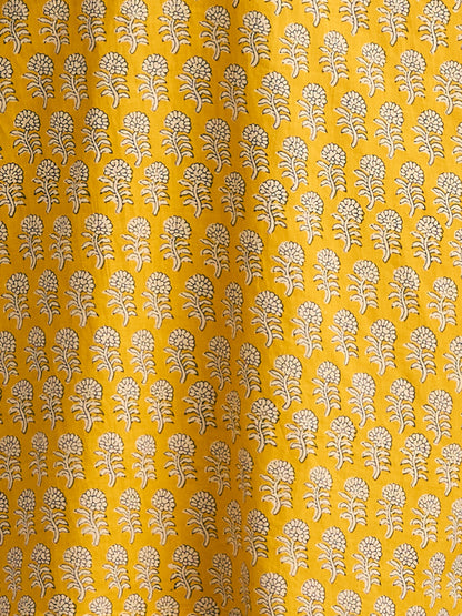 Ethnic Floral Printed Embroidered Straight Fit Kurta with Pant and Dupatta - Yellow