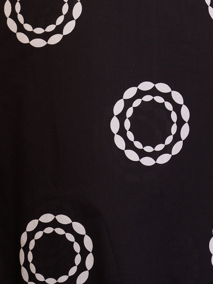 Abstract Floral Printed A-Line Paneled Co-ord Set -Black