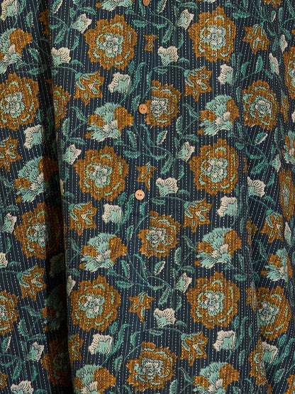 Ethnic Floral Printed A-Line Paneled Kurta with Palazzo - Blue