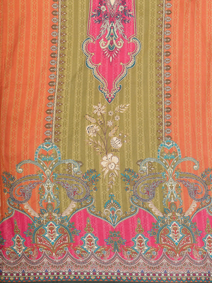 Ethnic Printed & Dori Embroidered Straight Fit Kurta with Pant and Dupatta - Green