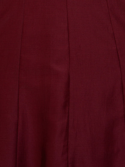 Solid Ethnic Embroidered Anarkali Flared Kurta with Pant and Dupatta - Maroon