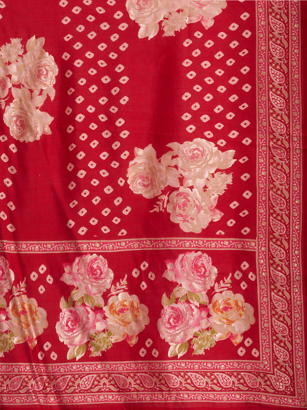 Floral Printed Embroidered A-Line Pleated Kurta with Pant and Printed Dupatta - Red