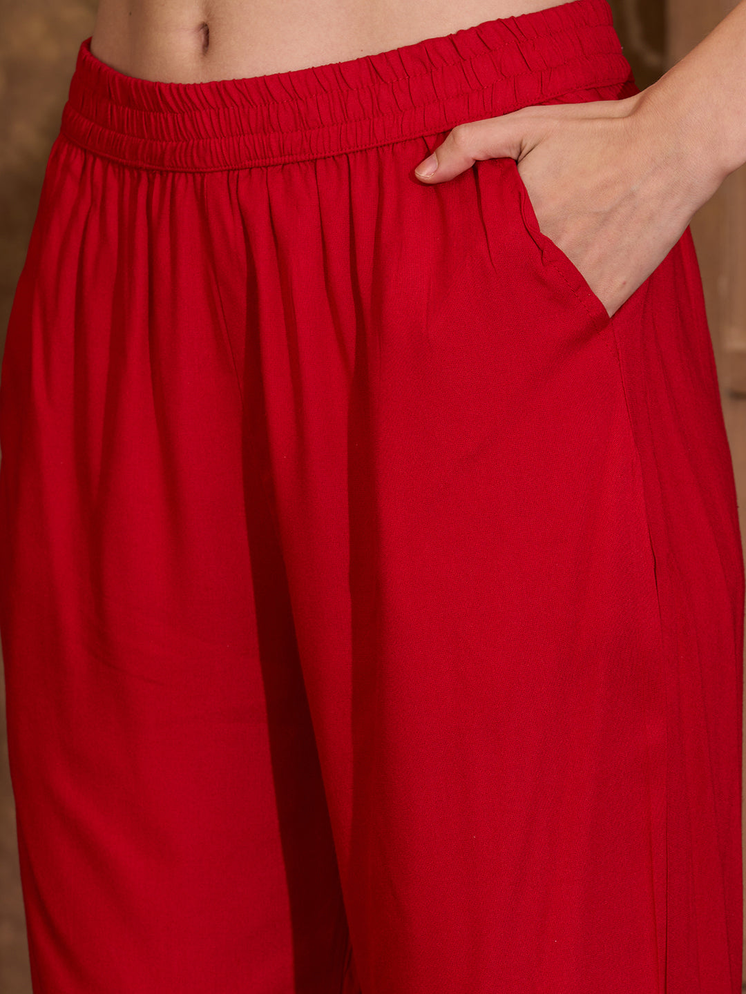 Floral Printed Embroidered A-Line Pleated Kurta with Pant and Printed Dupatta - Red