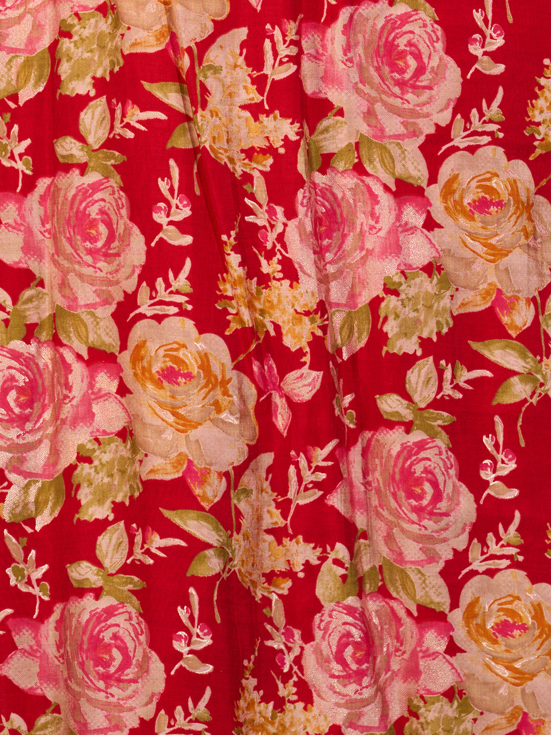 Floral Printed Embroidered A-Line Pleated Kurta with Pant and Printed Dupatta - Red