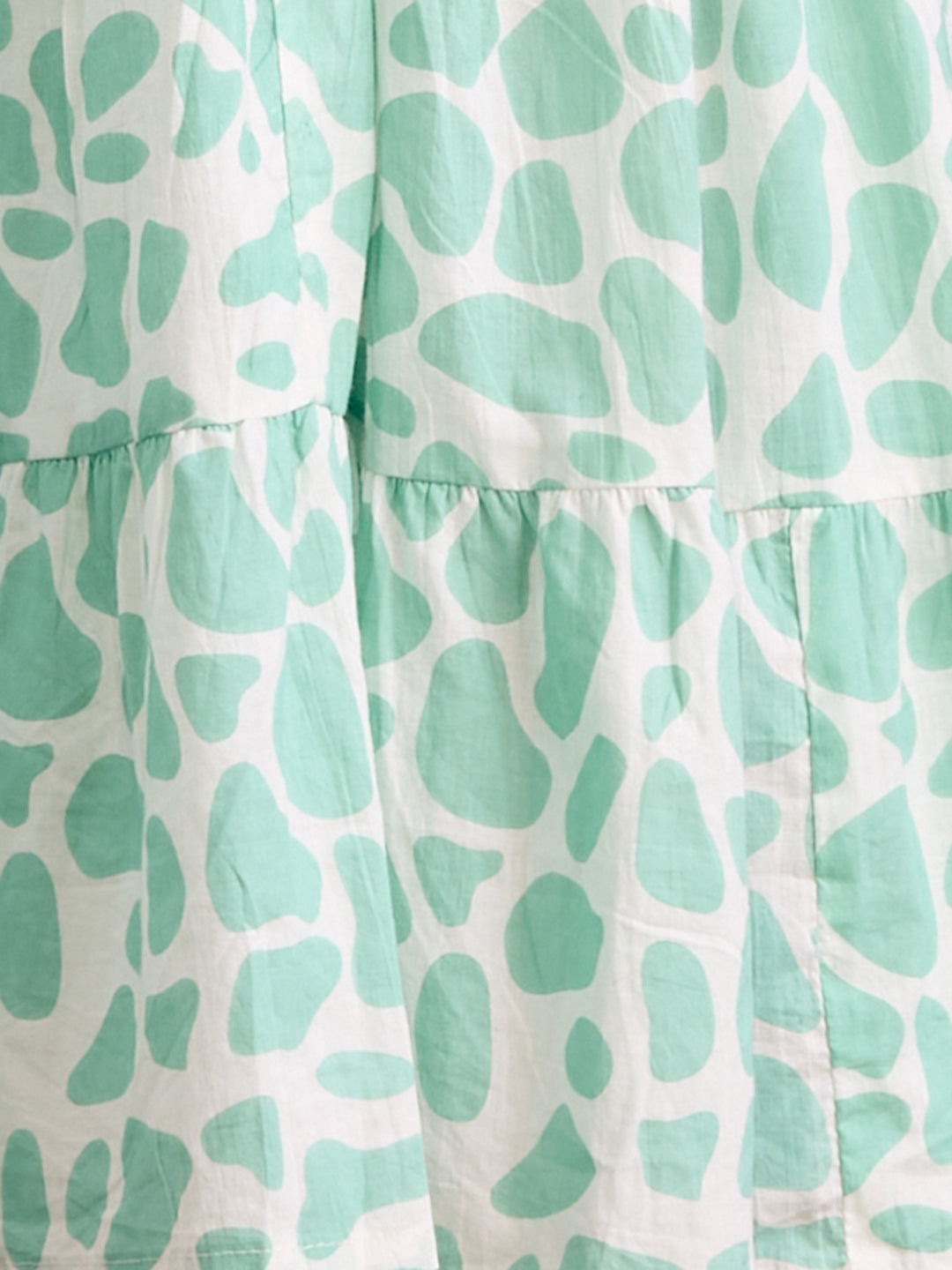 Abstract Printed A-Line Tiered Flared Midi Dress - Green