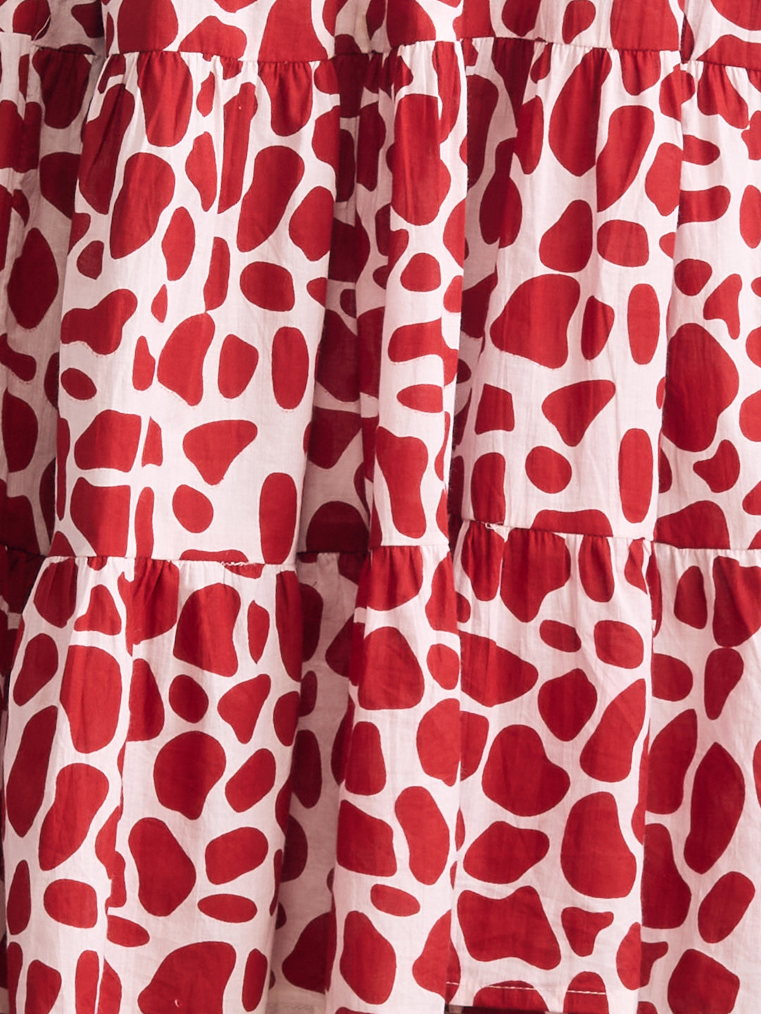 Abstract Printed A-Line Tiered Flared Midi Dress - Red