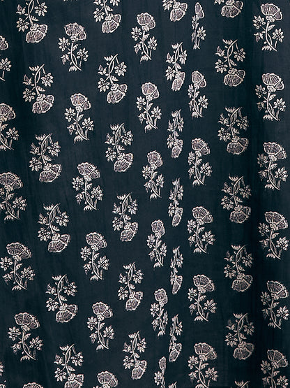 Ethnic & Floral Printed & Sequin Embroidered Straight Fit Kurta - Black