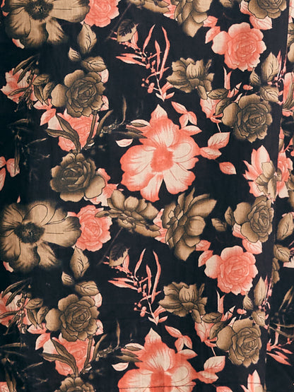 Floral Printed & Mirror Embroidered Straight Fit Kurta - Black