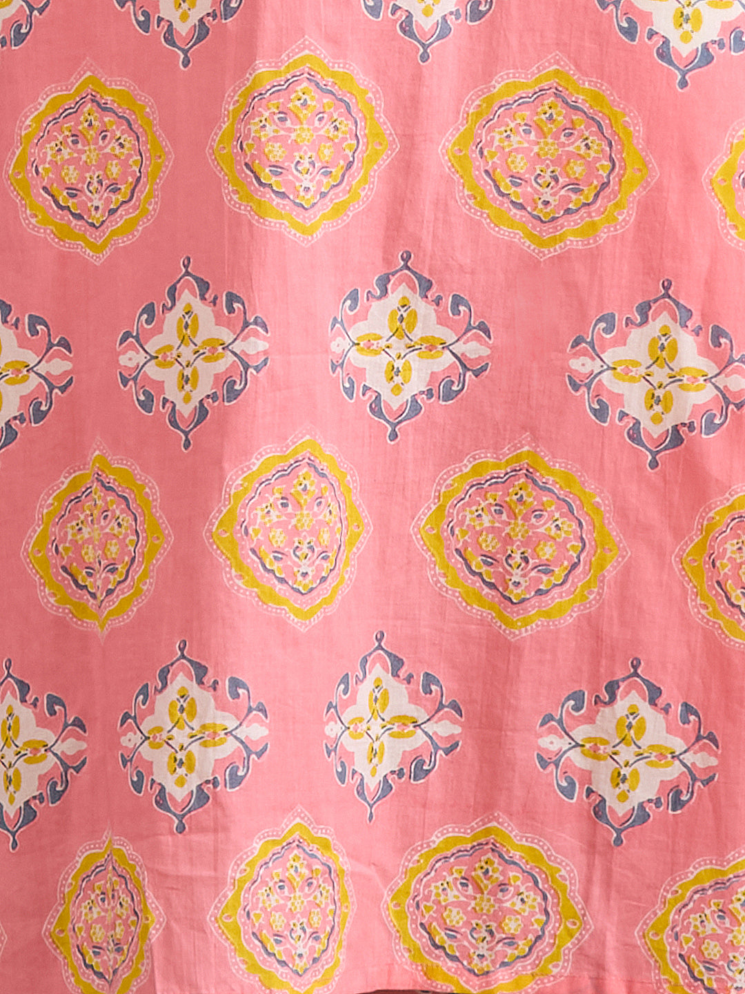 Floral Printed & Mirror Embroidered Straight Fit Kurta - Pink