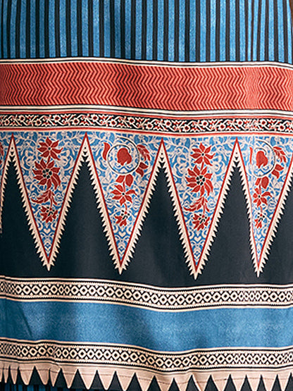 Ethnic Floral & Stripes Printed Straight Fit Kurta with Palazzo - Teal